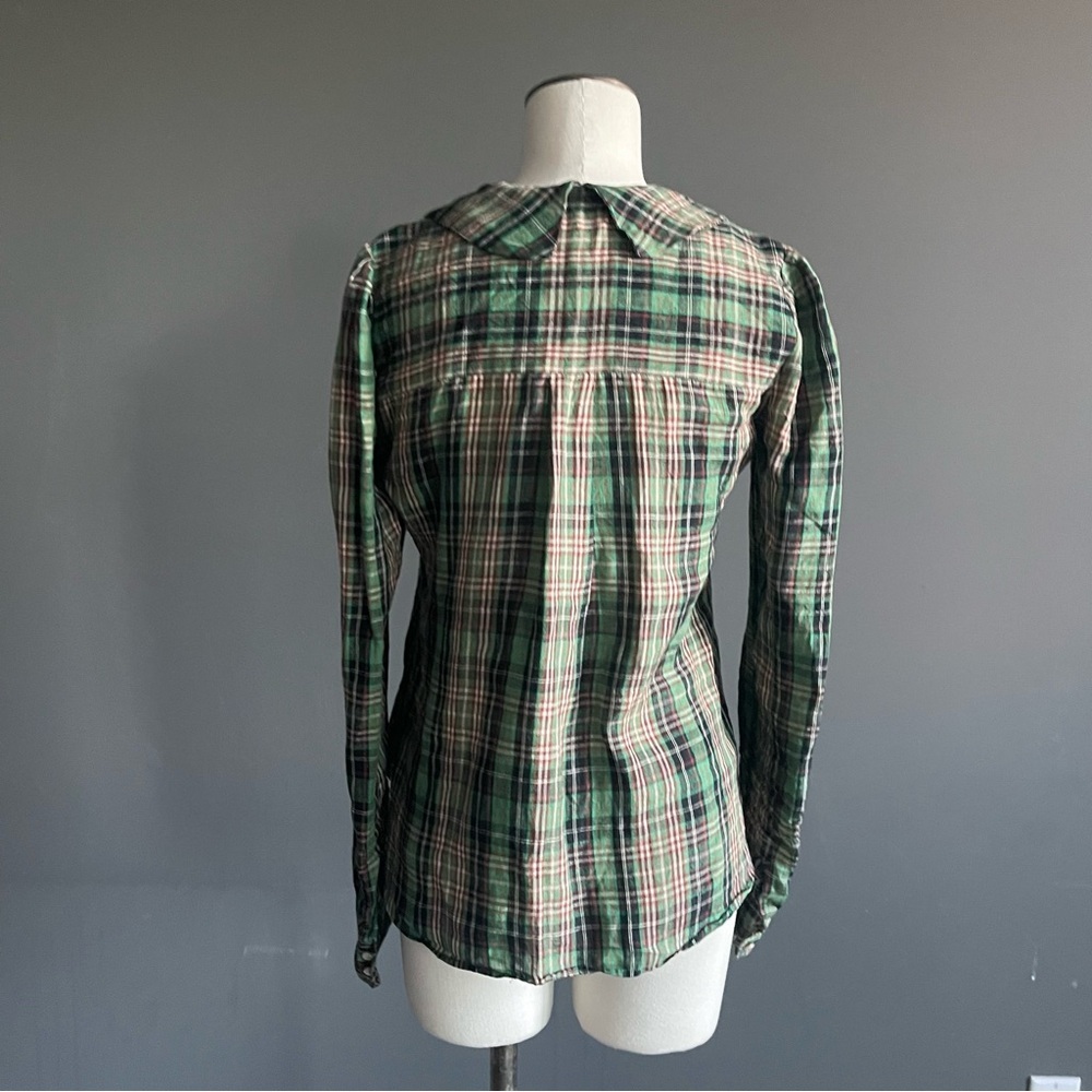 Vintage Green Plaid Peter Pan Collar Blouse Romantic Cottagecore Top Twee Indie - Picture 6 of 12